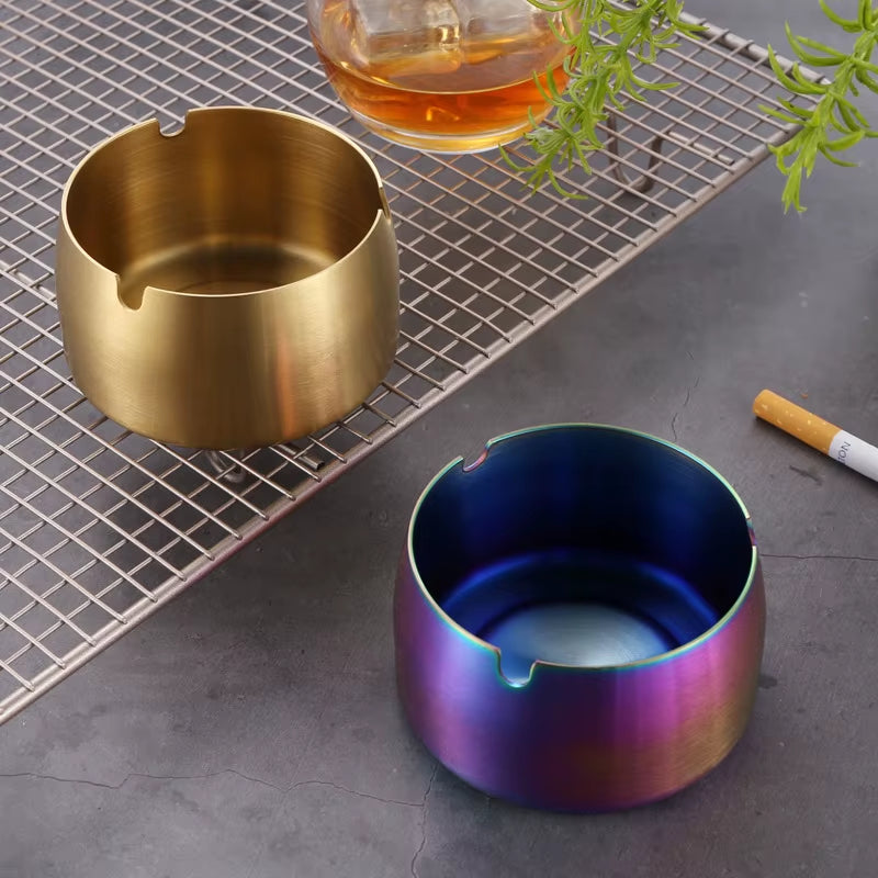 Stainless Steel Round Ashtray - High Temperature Resistant Desktop Smoking Accessory