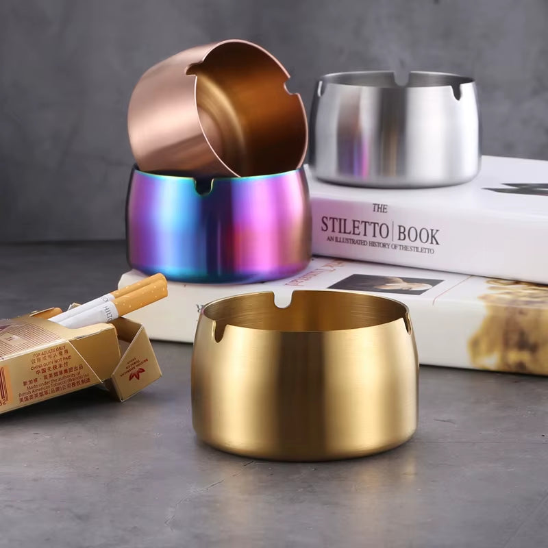 Stainless Steel Round Ashtray - High Temperature Resistant Desktop Smoking Accessory