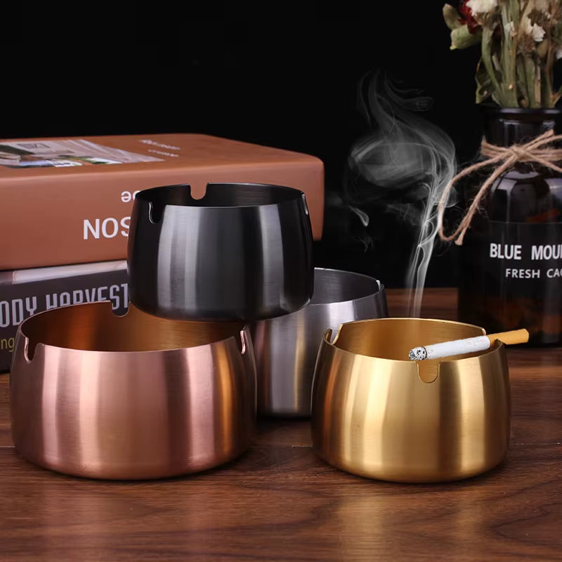 Stainless Steel Round Ashtray - High Temperature Resistant Desktop Smoking Accessory